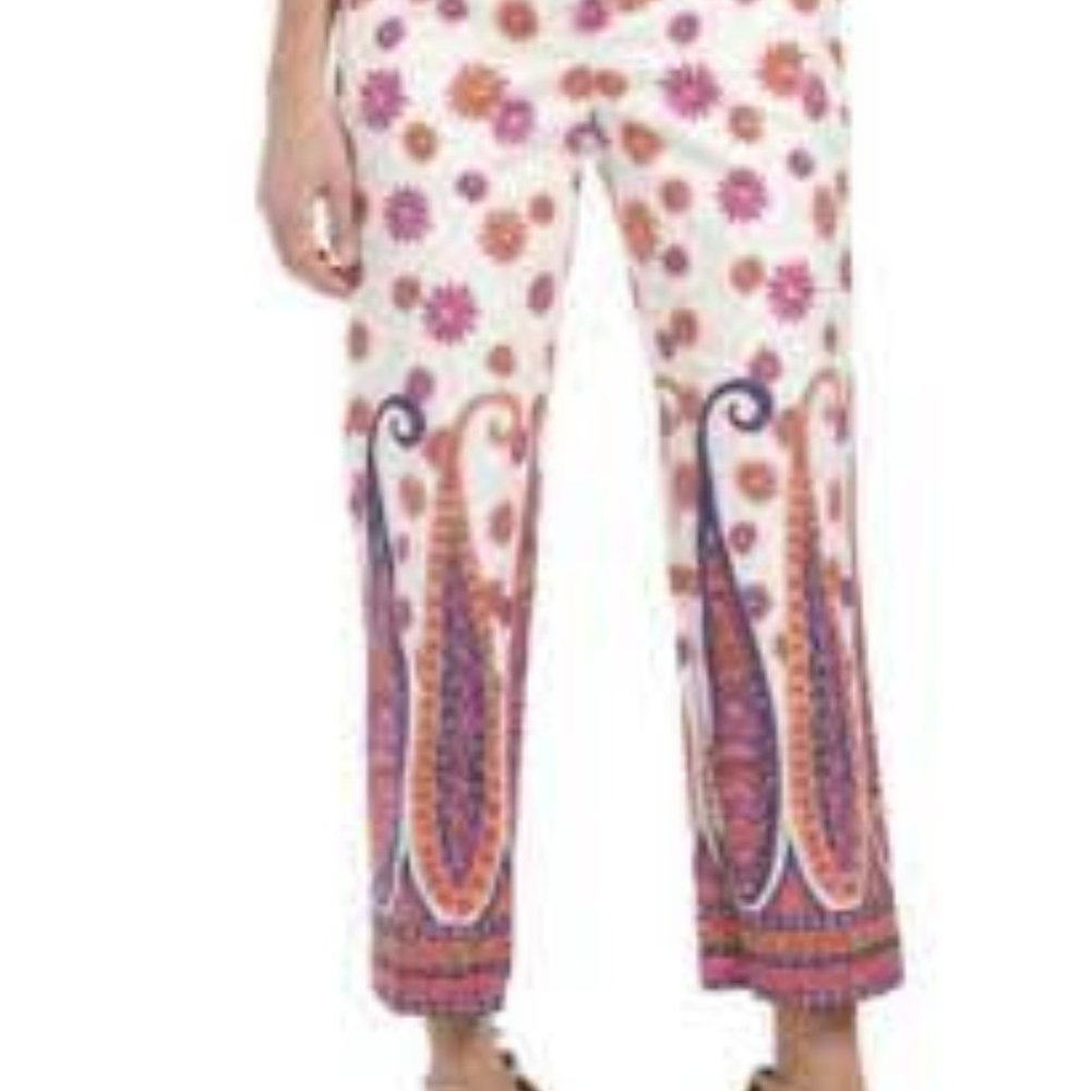 NWT Trina Turk white and paisley pants, pink and purple, 6 - Picture 3 of 8